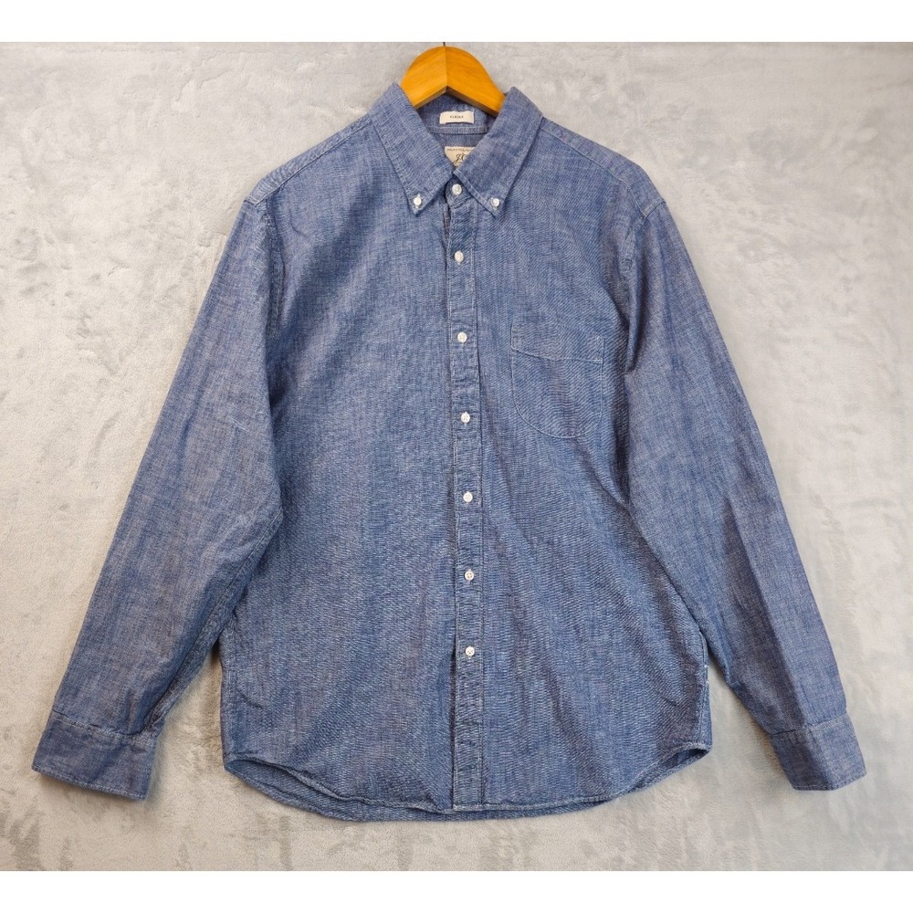 J. Crew Shirt Men's Large Denim Button Front Chambray Long Sleeve Blue Organic